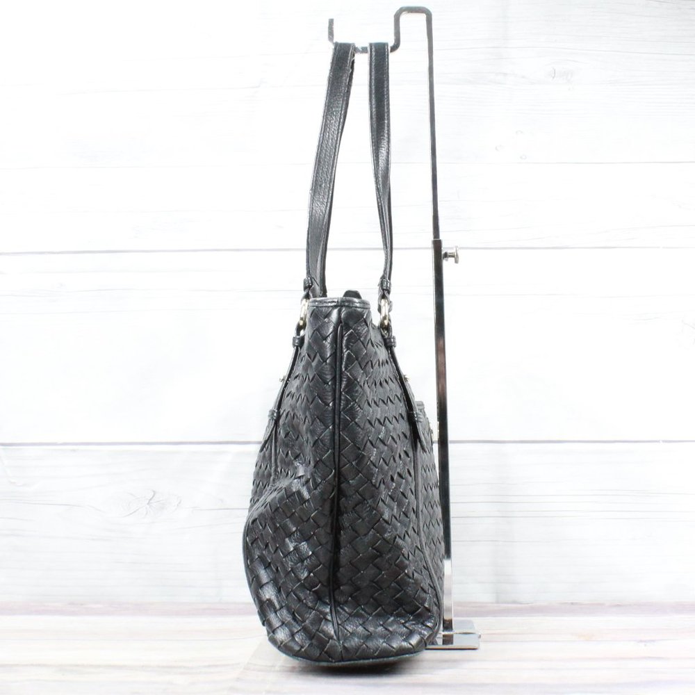 Cole Haan Black Genuine Leather Woven Design Tote Shoulder Bag - Picture 4 of 10